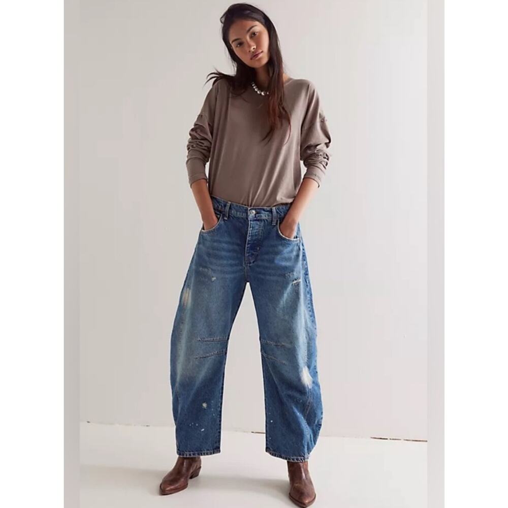 We The Free Good Luck Mid-Rise Barrel Jeans 100 Years - Picture 2 of 8